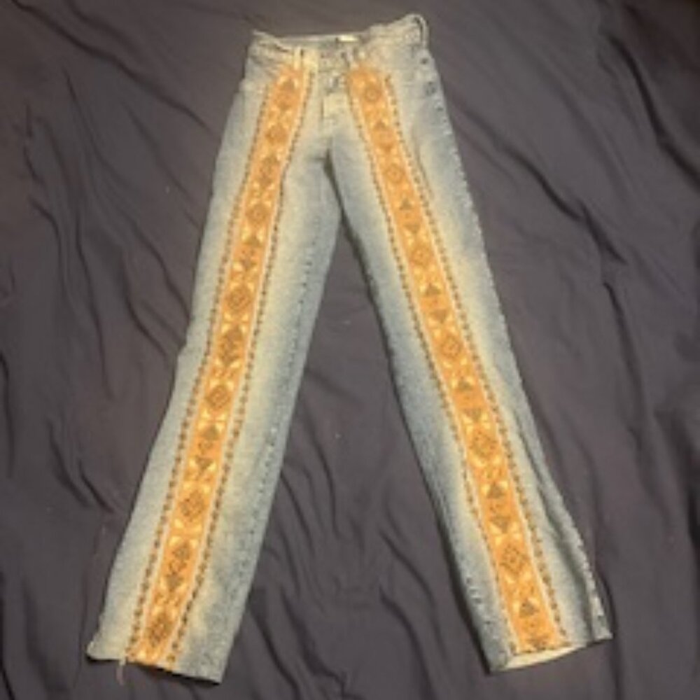 Straight Leg Washed Denim Jeans with Suede & Stud Accents (Size 2)